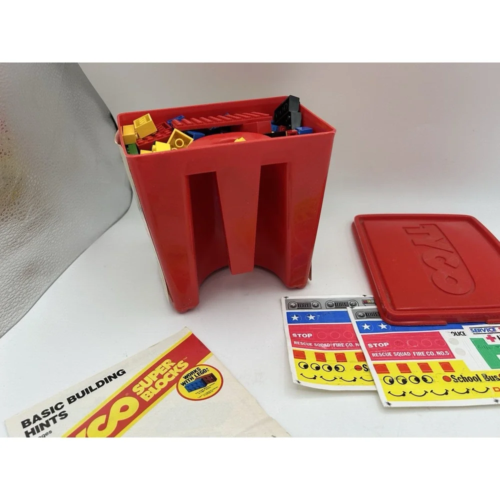 Vtg 1980's TYCO SUPER BLOCKS 171 Piece Deluxe BUILDING SET #5215 Stickers Manual